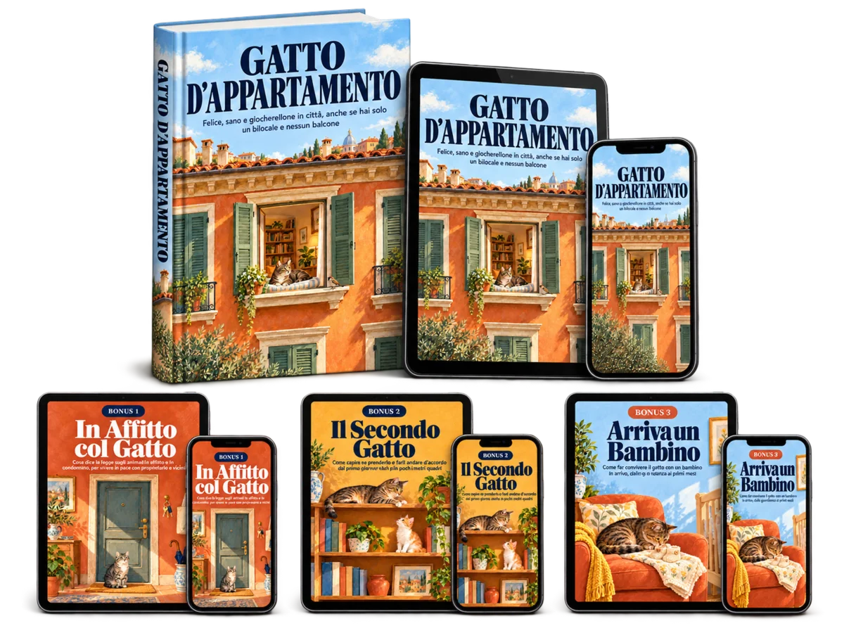 Gatto d'Appartamento e i tre bonus, su libro, tablet e telefono
